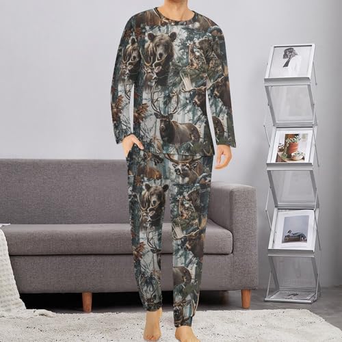 Deer Camouflage Hunting Men's Pajamas Sets Long Sleeve Sleepwear Soft Loungewear Top and Pants with Pocket2