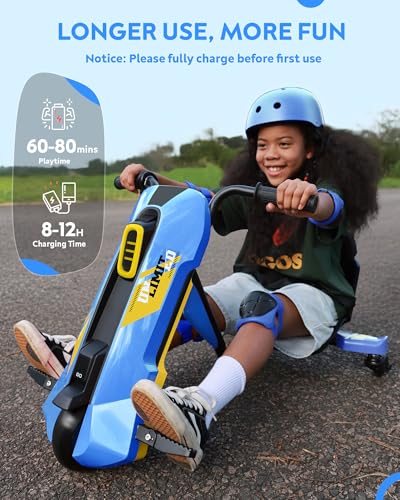 Image of 24V Electric Go Kart for Kids Age 6-12, 360 Spin Drift Cart, Blue
