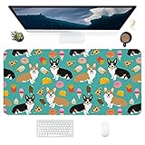 超大判 マウスパッド デスクマット コーギー ファストフード PVCレザー 防水 耐久性 滑り止め 傷防止 オフィス 自宅用 ゲーム 多機能 大型 90cm x 43cm