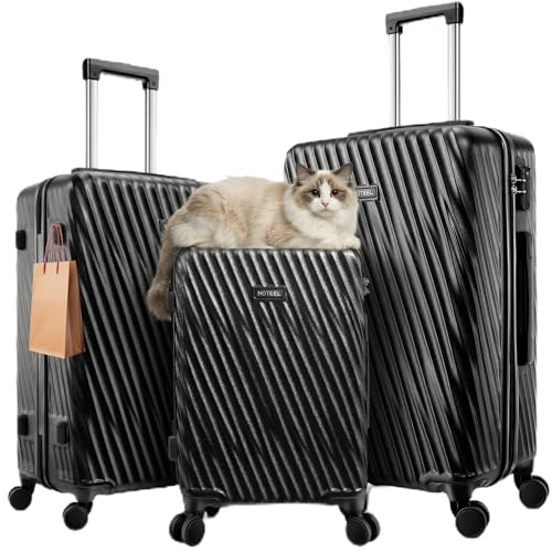 Image of Hoteel luggage Sets 3 Piece Carry on Luaagae Suitcases with Spinner Whells & TSA Lock(4-YEAR WARRANTY), Carry on Suitcase ABS Hard Shell Lightweight Travel Suitcases(20in /24in /28in, Black)