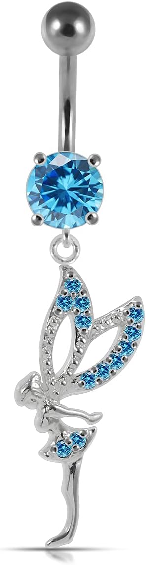 Fancy Fairy Dangling Design 925 Sterling Silver with Stainless Steel Belly Ring - Belly Button jewelry - Navel jewelry