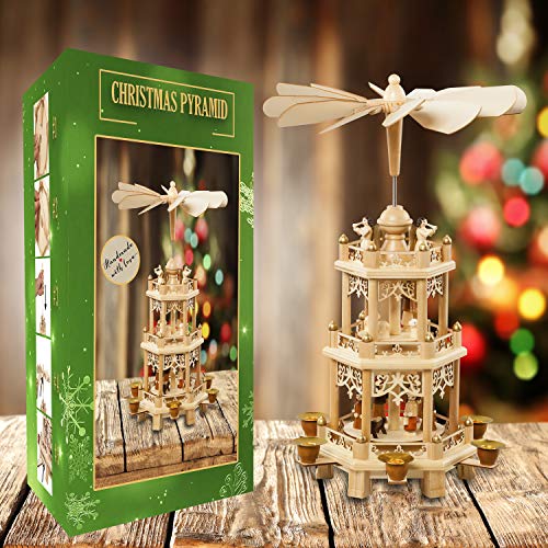 German Christmas Decoration Pyramid 18 Inches Nativity Scene. Holiday Nativity Carousel.6 Candle Holders. German Design #TOP1