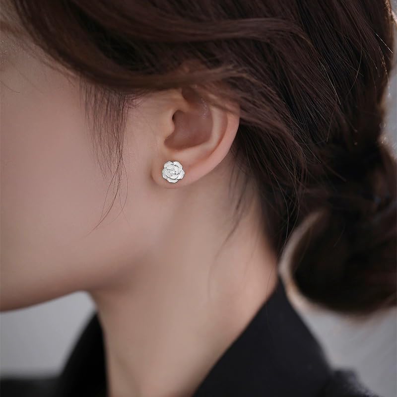 Reffeer Solid 925 Sterling Silver Camellia Flower Stud Earrings for Women Teens Flower Stud Earrings Pearl Studs2