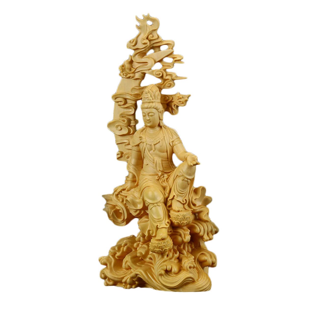 Statue de Guanyin en bois sculpté main, élégance artisanale pour salon de thé et maison