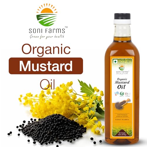 Image of Soni Farms 100% Pure and Organic Mustard Oil 1 Litre Natural, Chemicals and Preservatives Free Cooking Oil Pack of 5
