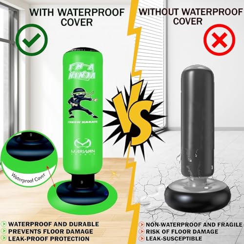 Image of Marwan Sports Ninja Kids Punching Bag - Inflatable Sensory Toy & Birthday Gift for Boys & Girls Ages 4-12, 63 inch Freestanding 5-in-1 Kit, Indoor Apartment-Quiet Sensory-Friendly Active Play