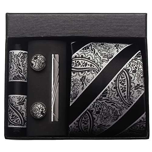 Image of Paisley Floral Mens Tie Formal Necktie Pocket Squares Ties Clips Cufflinks Classic for Men Set