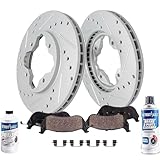 Detroit Axle - Pair (2) Front Drilled and Slotted Disc Brake Kit Rotors w/Ceramic Pads w/Hardware & Brake Kit Cleaner for 1993-1997 Honda Accord - [97 Acura CL 2.2L]