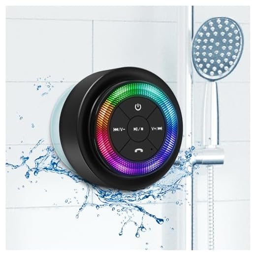 XLeader Shower Speaker, Upgraded,Certified IPX7 Waterproof, Mini Bluetooth Wireless Small Speaker with Lights, Suction Cup and Mic for Bathroom, Crystal Sound&Bass,12H Playtime, Ideal Electronic Gifts