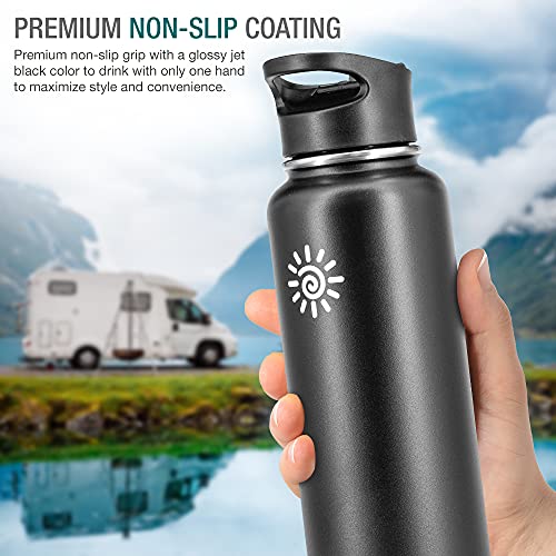 Dione Water Bottle 40 Oz. Flask Double Wall Stainless Steel & Vacuum Insulated (Black) Sport Hydro Container For Home, Office, School, Outdoor Camping (Standard Mouth/Leak Proof/Bpa Free Cap) #TOP5