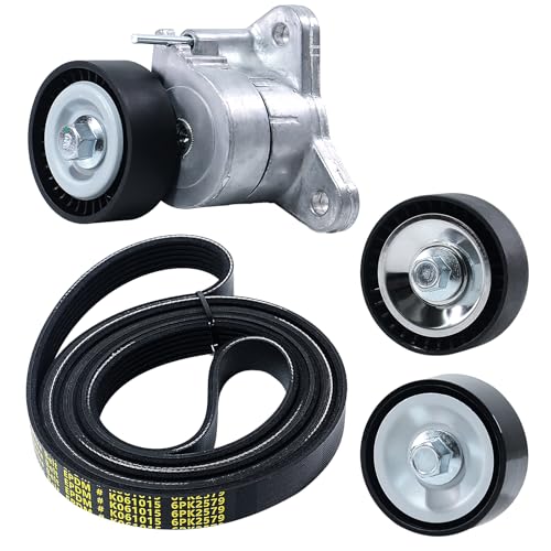 Image of Serpentine Belt Drive Component Kit with Tensioner & Idler Pulley Fit Jeep Compass Patriot 2008-2017, Dodge Journey Caliber Avenger, Chrysler 200 Sebring, L4 2.0L 2.4L, Replace 90K-39053