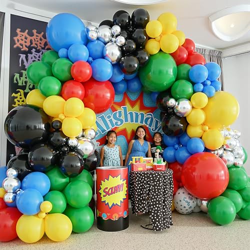 Image of 412Pcs Red Blue Yellow Green Black Balloon Arch Garland Kit, 18 12 10 5 Inch Different Size Latex Balloons for Birthday, Video Game Themed Party