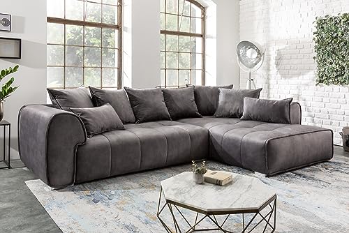 Riess Ambiente Modernes XXL Ecksofa Clan 319cm anthrazit Samt inkl. Kissen Sofa Eckcouch Nosagfederung Ottomane beidseitig aufbaubar – Bild 5