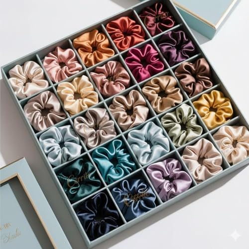 Image of Classic Satin Silk Scrunchies For Women And Girls Set Of 12 Scrunchie for Less Hair fall Hairbands Rubber Band Scrunchies For Girls Best Gift For Mom, Sister And Girlfriend, Multi