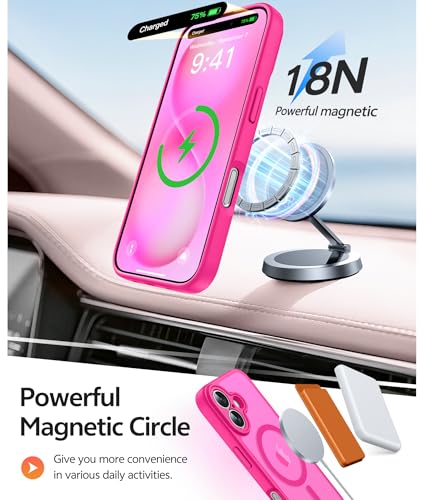 Image of FNTCASE for iPhone 16 Plus Case: [Compatible with Magsafe] Translucent Matte Cases with [Full Camera Protection] [Screen Protector] Military Grade Shockproof Protective Phone Cover - Hot Pink