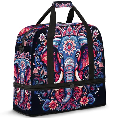 Large Weekender Overnight Bags Animal Elephant Colorful Travel Duffel Bag for Women Men Gym Bag With Shoe Compartment Foldie Travel Tote Bag Carry On Personal Item Bag for Travel Gym Sports