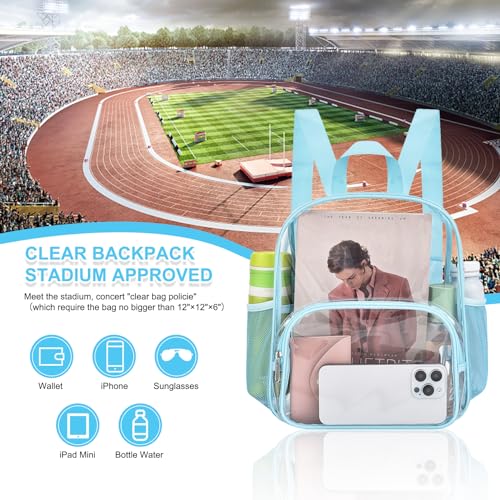 Image of Busiuw Clear Backpack for Stadium Events Clear Backpack 12x12x6 with Front Pocket for Concert Sport Events Work Travel (Blue)