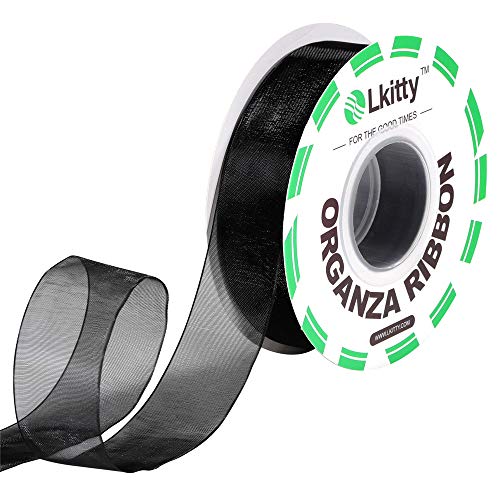 Lkitty Rouleau de 2,5 cm x 4,5 m en mousseline de soie - 100 % polyester de qualité supérieure - Largeur : 25 mm (Noir-030#) Cover