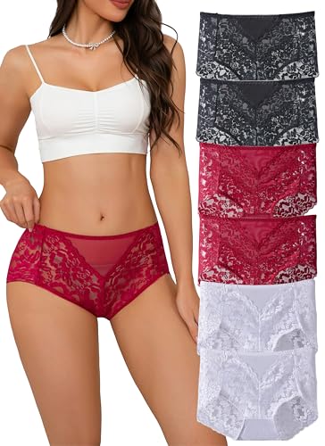 Hialegion Bragas de Encaje para Mujer Bragas Culotte Mujer Sexy Invisible Talle Alto 6 Unidades L