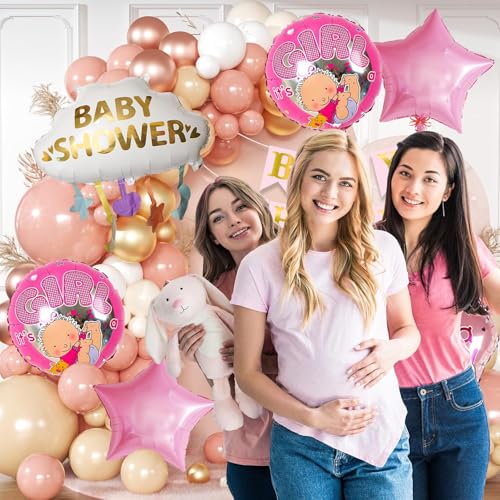 Image of Rozi Decoration Baby Shower Party Decoration Kit with Foil Balloons, Banner, Latex Balloons, Arch Tape, Girl Theme Backdrop Set Pack of 64
