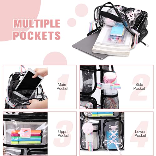 Bevalsa Clear Backpack for Girls, Transparent Backpack with Lunch Bag for Kids Elementary Middle High school Student, Heavy Duty See Through Clear Bookbag Stadium Approved (Black)3