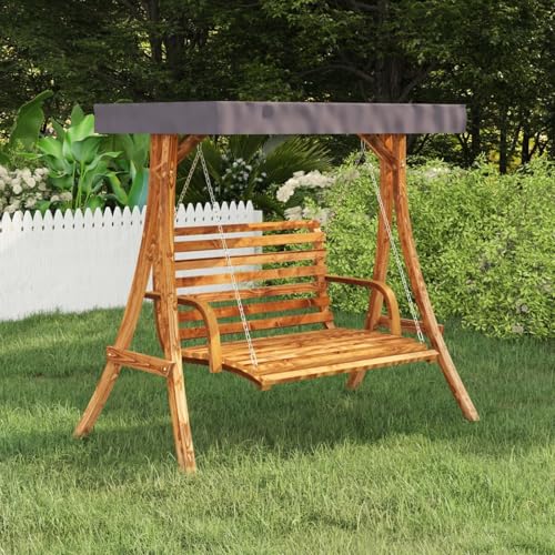 Gecheer Bugholz Schaukelgestell Schaukelgerüst mit Anthrazit Dach Holzgestell Gestell Rahmen für Hollywoodschaukel Gartenschaukel Schaukelbank 175 x 101 x 161,5 cm (B x T x H),Teak-Finish