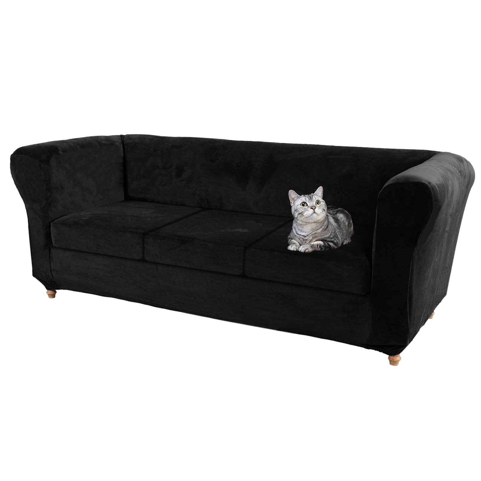 Housse de canapé Chesterfield 3 places noire extensible de protection Slish
