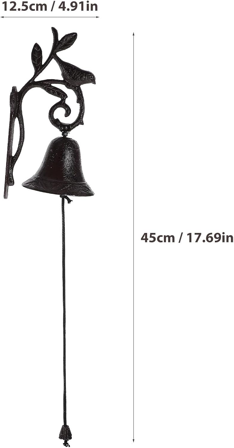 Cabilock Vintage Rustic Wrought Iron Doorbell with Nature-Inspired Design, Outdoor Garden Hanging Bell for Yard and Porch, Retro Metal Wall-Mounted Decorative Bell