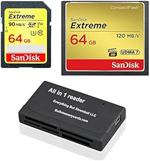 SanDisk CompactFlash Extreme 64GB CF Memory Card (SDCFXSB-064G-G46) and 64GB SDHC Extreme (SDSDXVE-064G-GNCIN) for Canon 5D Mark III, 1D Mark IV Cameras Bundle with Everything But Stromboli Reader
