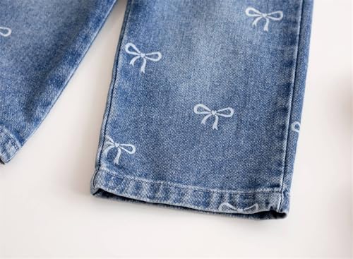 Bow Jeans for Girls Wide Leg Baggy Denim Pants Cute High Waisted Jean Trousers Kids Casual Y2k Streetwear with Pockets4
