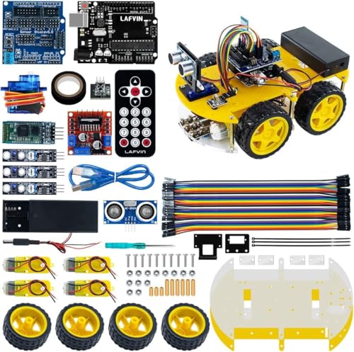 Image of Smart Robot Car Kit for Beginners with UNO R3 Board, Ultrasonic Sensor, Line Tracking, IR Remote Control and DIY Assembly, STEM Robotics Learning Kit Compatible with IDE