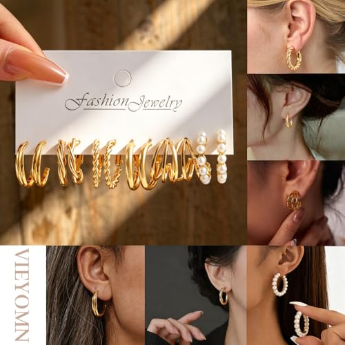 Image of 83 Pcs Gold Jewelry Set for Women Fashion Multi Layered Necklaces Stackable Bangle Bracelets Knuckle Rings Hoop Earrings Gold Plated Jewelry Accessories