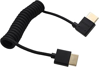 8K 4K50 HDMI Coiled Braided Cable for ATOMOS Ninja V Shinobi Sony FX30 Canon R1 Lumix G9 GH6 Nikon Blackmagic TV Laptop PS5 Xbox FEELWORLD Portkeys Left to Right Angle