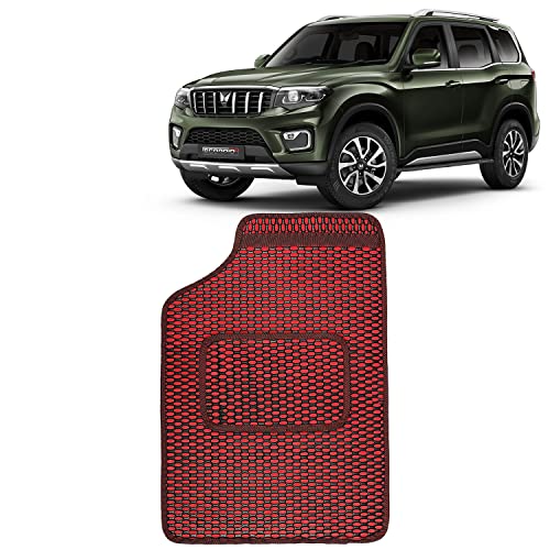 Image of Kingsway Dotted Design Car Floor Foot Mats Universal Fit for Mahindra Scorpio N, Model Year : 2022 Onwards, Water and Dustproof, Color Red, Set of 5 Pieces