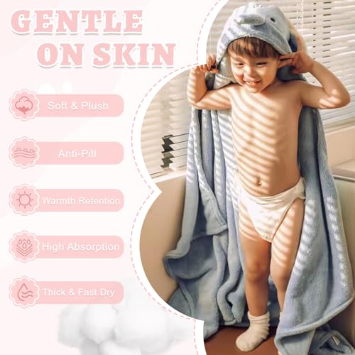Image of Cute Animal Hooded Baby Towel Soft Coral Fleece Baby Towels with Hood Toddler Bath Towel Large 27 x 55 Inch Ultra Absorbent Hooded Bath Towels for Babies Baby Bath Towel（Bule B