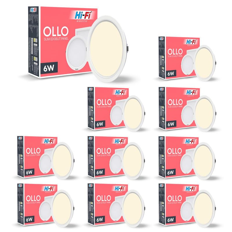 Image of Hi-Fi OLLO 6-watt Round LED Downlighter | LED Ceiling Light for Home and Hall | Cut Out: 68 mm, Color: Warm White Light, (3000K) Pack of 10-Polycarbonate