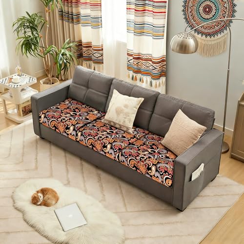 Image of YISUN Sofa Couch Cushion Covers, Stretch Printed Couch Seat Slipcover, Soft Couch Cover for Dogs, Washable Non-Slip Furniture Protector for Sectional Armchair Loveseat(Yellow, 3 piece)