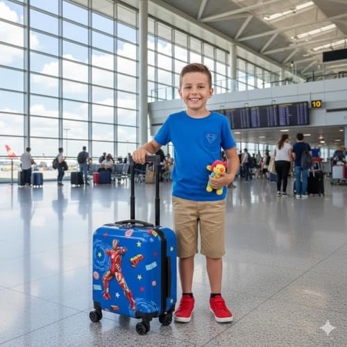 Image of Kids Carry On Luggage with Wheels,18-inch Hard Shell Suitcase Lightweight Toddler Rolling Trolly with Retractable Handle,Durable Hardside Spinner Trolly for Airplane Travel (Dark Blue)