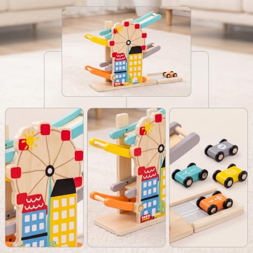 Generic Children Educational Car Ramp Toy with Wooden Track Set Rolling Sliding Ramp Race Track Smooth Wooden Build for Suitable for Learning Games fine Motor Practice Indoor Activity - Image 6