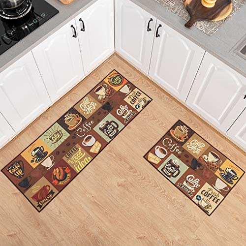 Set van 2 Anti Vermoeidheid Keuken Vloermat, Antislip Waterdicht Comfort Staande Mat, Dikke Gewatteerde Anti Vermoeidheid Boerderij Keuken Tapijt Runner, Grijs en Bruin Buffel Plaid