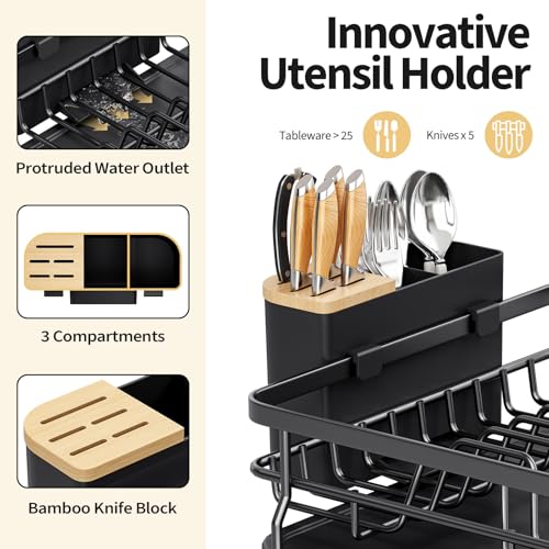 Expandable Dish Drainer Rack,Adjustable Dish Rack,Foldable Dish Drying Rack with Removable Cutlery Holder Swivel Drainage Spout,Anti-Rust Plate Rack for Kitchen 1 Piece - Image 6