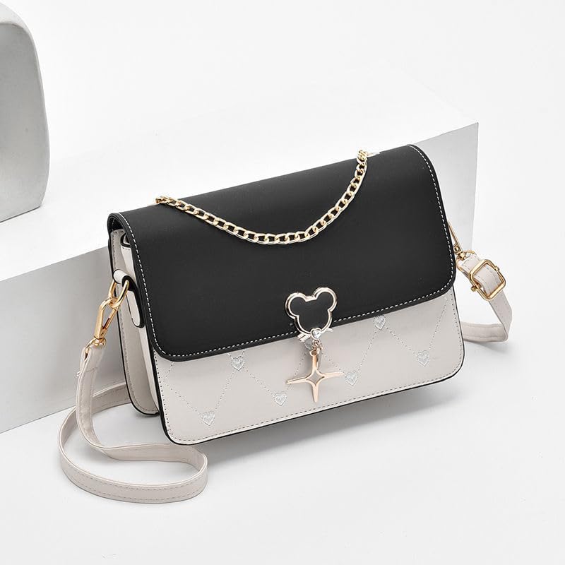 PU Leather Shoulder Bag Purse color blocked women's handbag Quilted Satchels with Chain Strap2