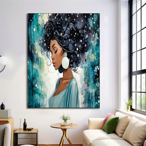 Toile Salle de Bain Aquarelle Vintage Femme Noire GDJSMIN 80x120 cm
