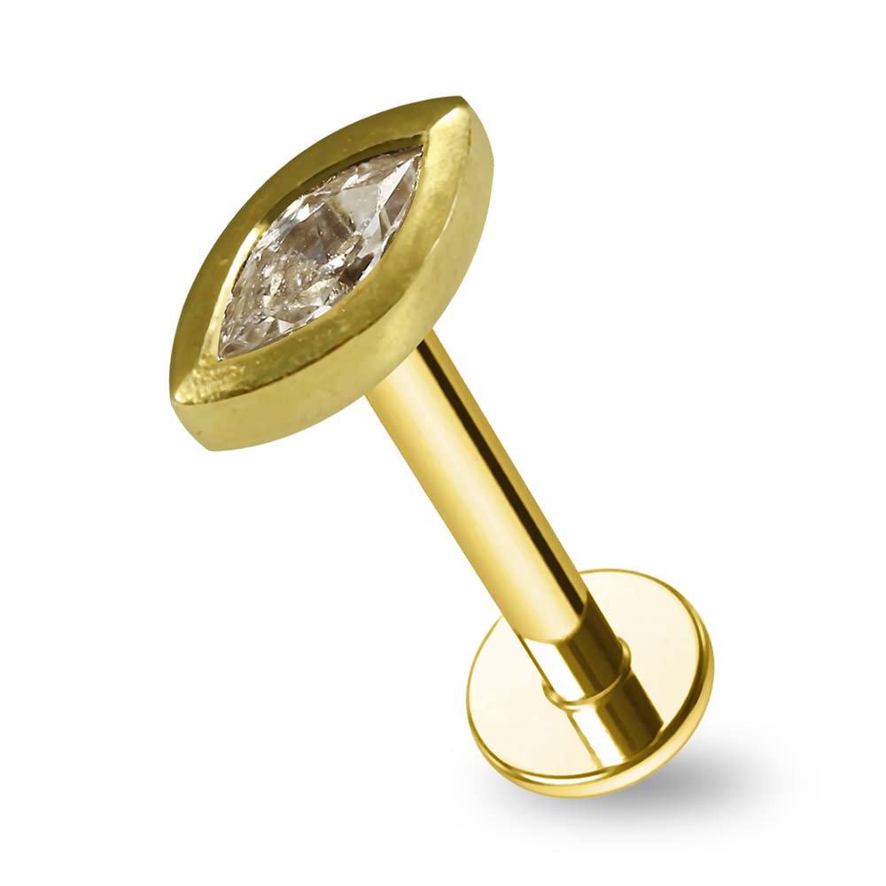 Juego completo de aretes de oro amarillo de 14 quilates con piedra de circonita cúbica marqués – Piercing para labio / cartílago de la oreja – Labret de oro de 14 quilates – Labret de