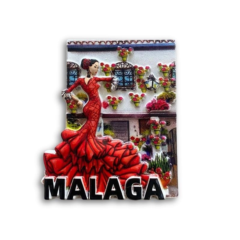 Imán decorativo 3D de flamenca roja de Málaga miniatura 1