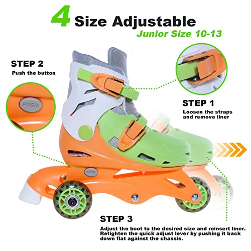 Jajahoho Roller Skates For Kids, Adjustable Convertible 2-In-1 Skates, Age 3-7,Junior Size 10 11 12 13, Tri-Wheels To Inline Skates 3 Wheels, Roller Blades For Boys Girls Toddler(Orange Green) #TOP3
