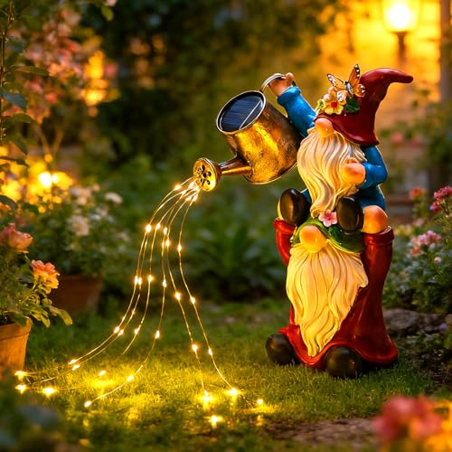 Brightown-Solar-Gnome-Garden-Decor-Statue with 36 LED Lights Hand-Painted Resin IP65 Waterproof Outdoor Decor for Patio Lawn & Yard Decorations Unique Mothers Day Gifts for Mom