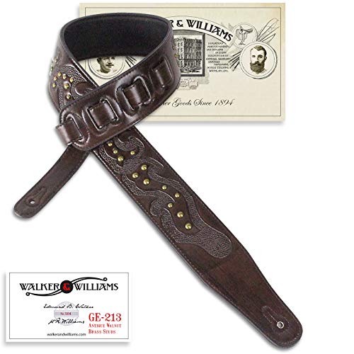 Walker & Williams GE-213 Correa de guitarra café nogal con herramientas celtas y clavos para guitarras...
