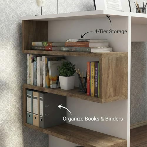 Image of FFO Study Table for Adults, Computer Table, Study Table for Students, Office Table, Engineered Wood SS (Walnut and White) - DIY