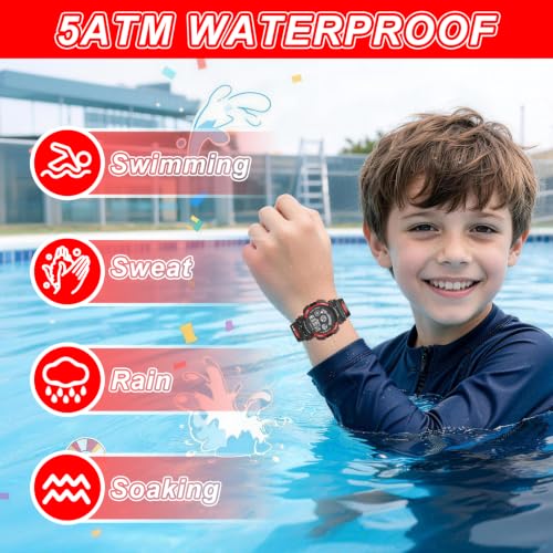 Image of Edillas Kids Digital Watch 7 Colors 50M Waterproof Sport Alarm Boys 7-15 | 7 Color Lights, 50M Waterproof, Alarm, Stopwatch, Easy to Read, Comfort Strap, Great Sport Watch for Outdoor Ages 7-15